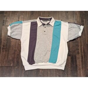 Vintage David Taylor Polo Shirt Mens Medium‎ Colorblock Teal Purple 90s Striped